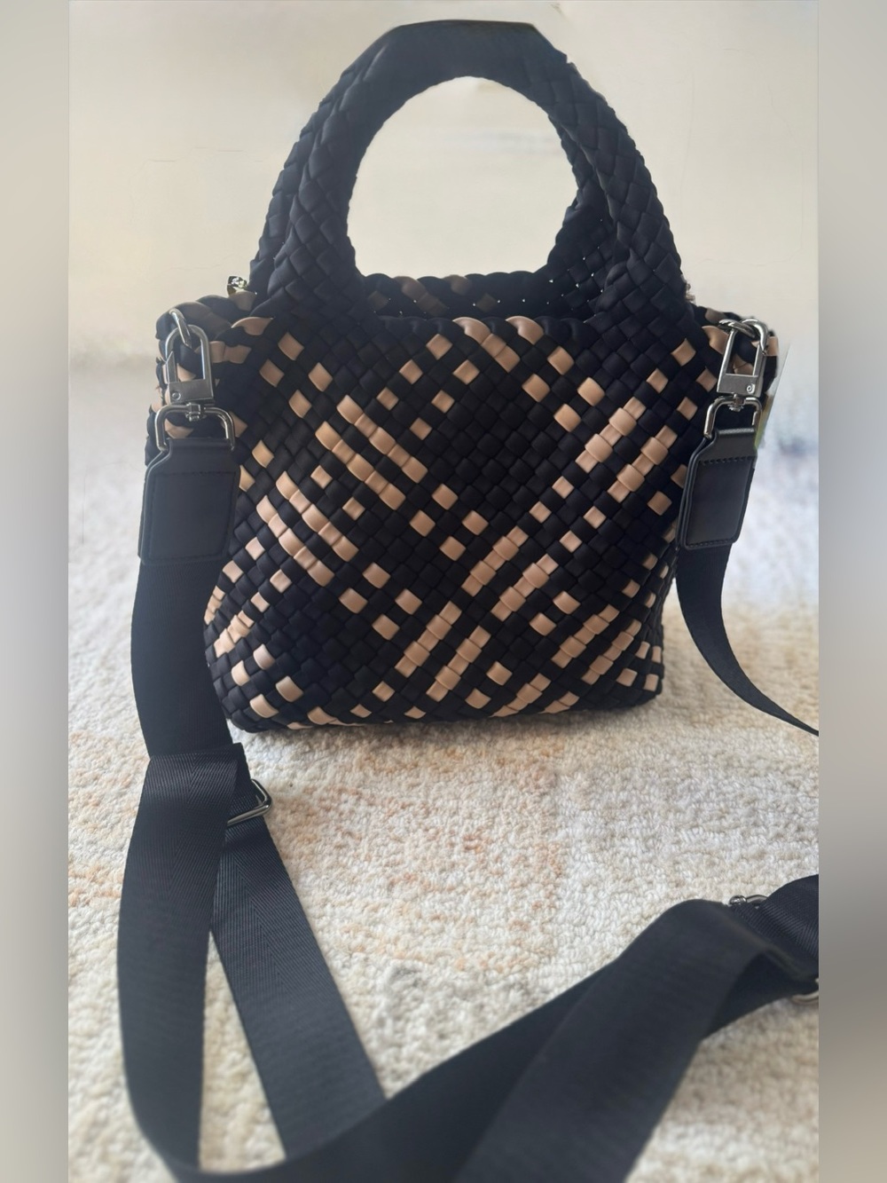 Woven Black and Tan Crossbody Bag
